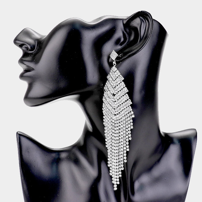 Clear Rhinestone Fringe Statement Earring