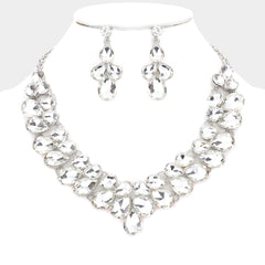 Clear Crystal Teardrop Pageant Necklace Set on Gold