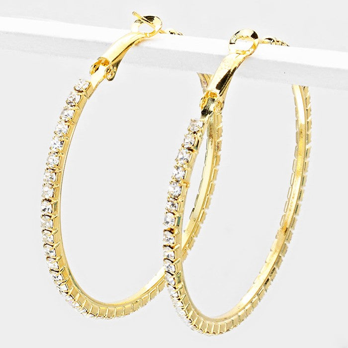 Crystal Rhinestone Hoops on Gold | 2.25"