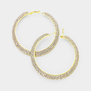 Three Row Crystal Rhinestone Hoops on Gold