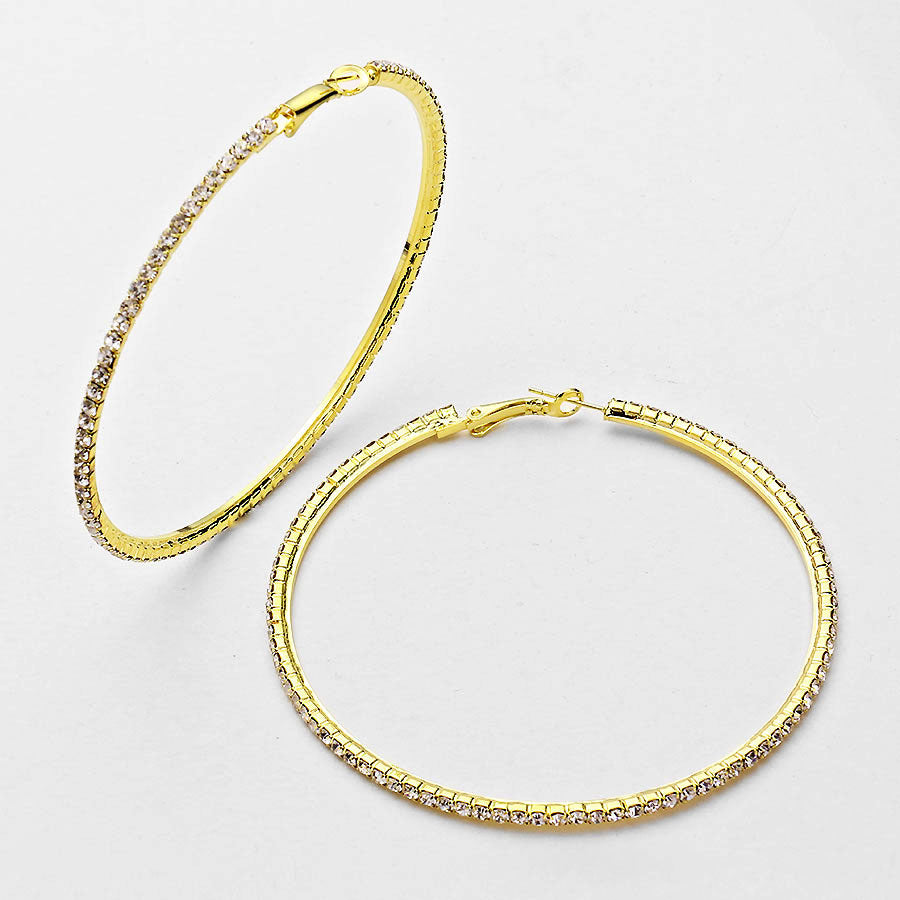 Rhinestone Crystal Hoops on Gold | 3.75" 