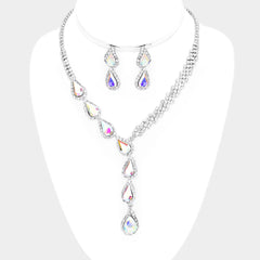 AB Crystal Teardrop Rhinestone Necklace Set | Prom Jewelry | 457128