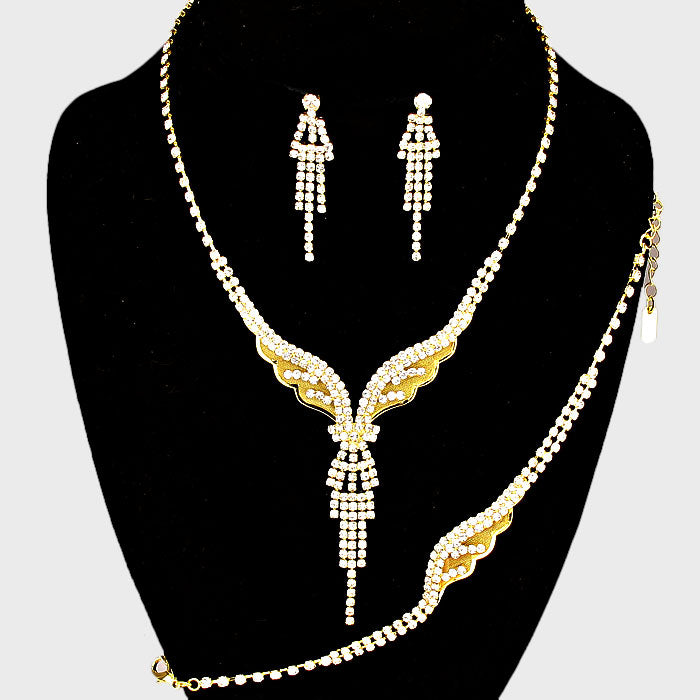 Rhinestone Crystal Necklace Set on Gold