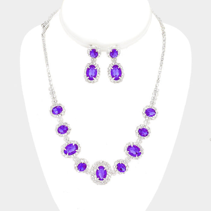 Pave Trim Purple Rhinestone Necklace and Earrings