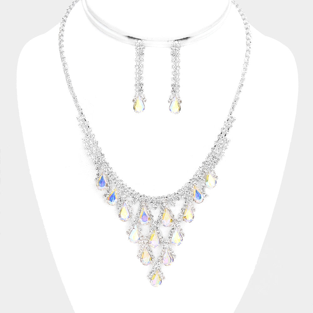 Teardrop AB Crystal Bib Necklace