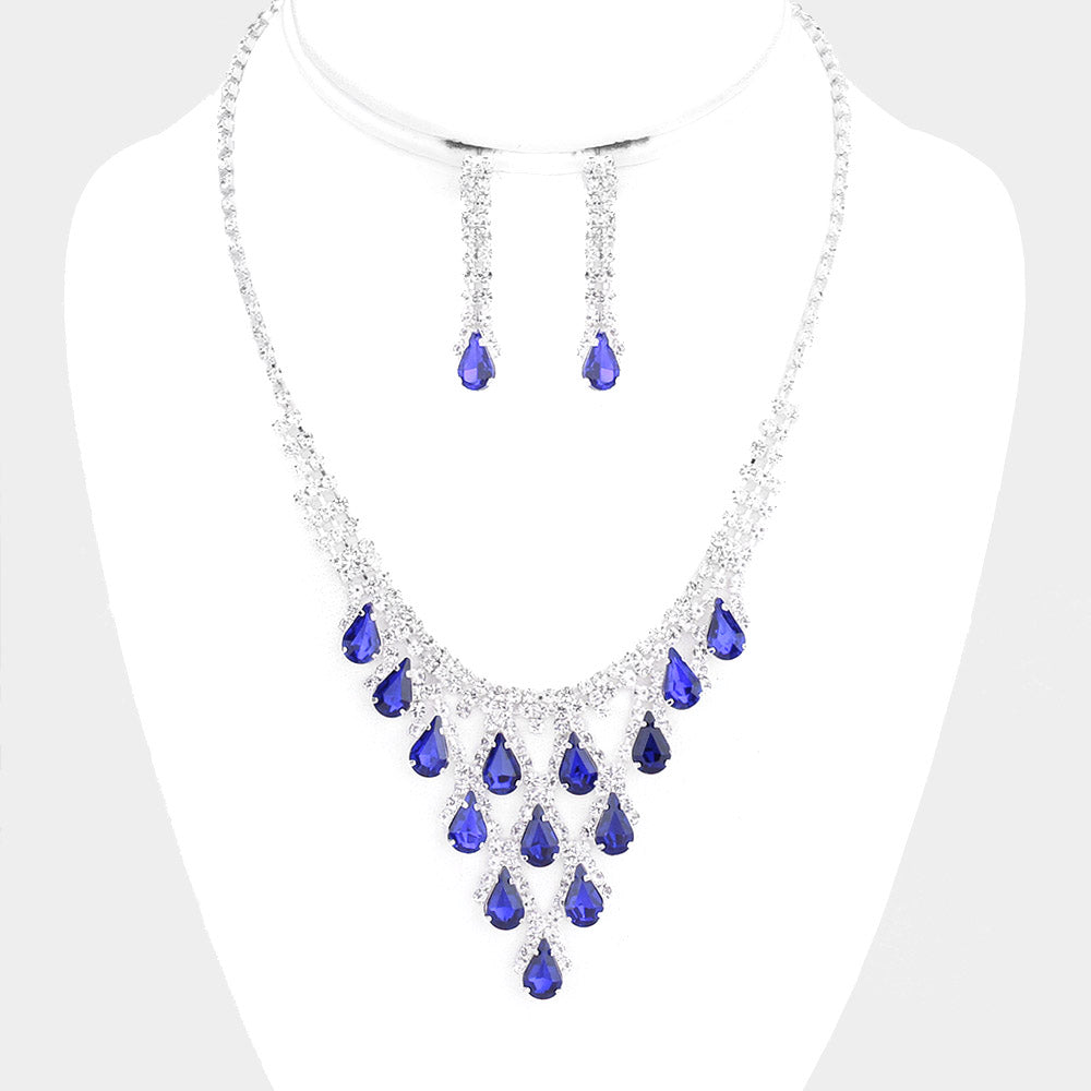 Teardrop Blue Crystal Bib Necklace