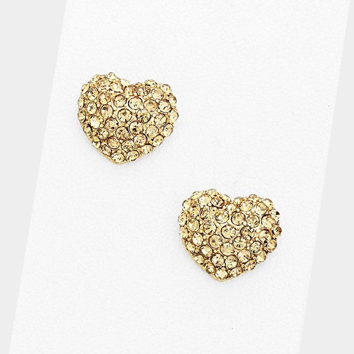 Light Topaz Crystal Pave Heart Stud Pageant Earrings | Small Stud Earrings for Little Girls